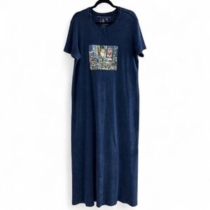 Michael Leu Collection Maxi Dress Cat Lady New York Cotton Jersey Short Sleeve M
